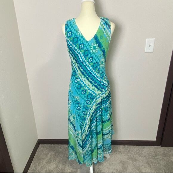 Vintage Y2K Dressbarn Asymmetrical Colorful Flowy Fairycore Midi Dress Size 10 - Picture 3 of 16